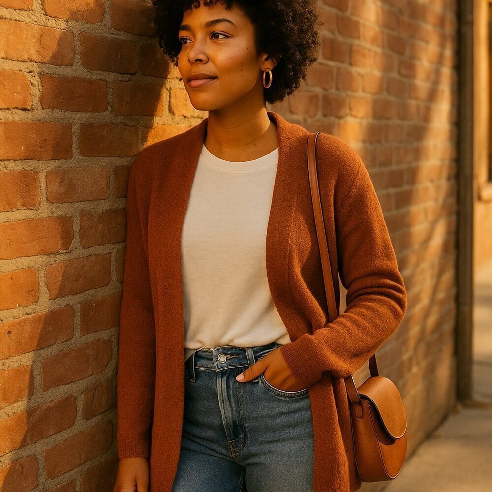 Madewell Merino Wool Alpaca Blend Open Front Cardigan Rust Brown Size Small S